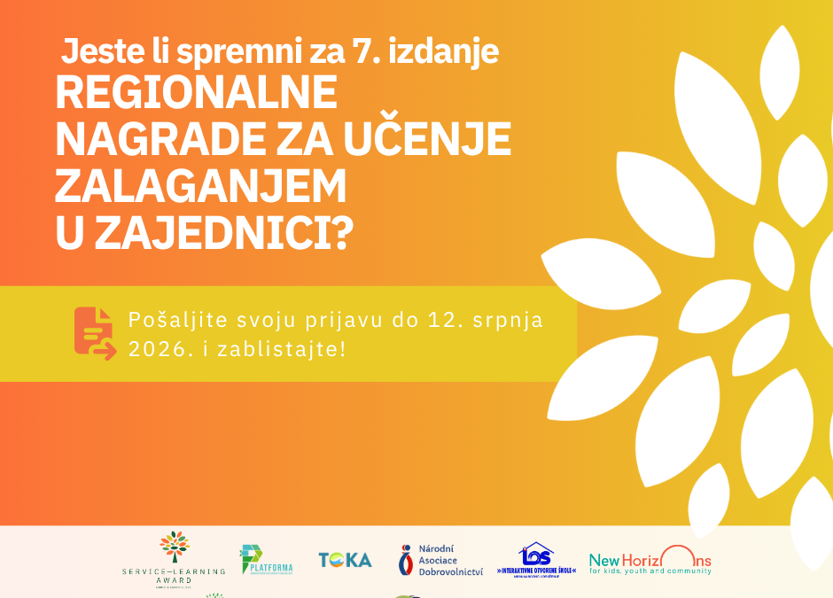 POZIV ZA REGIONALNU NAGRADU ZA UČENJE ZALAGANJEM U ZAJEDNICI 2026. JE OTVOREN!